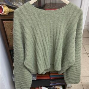 OAK + FORT Green Crew Neck Sweater with Textured Knit